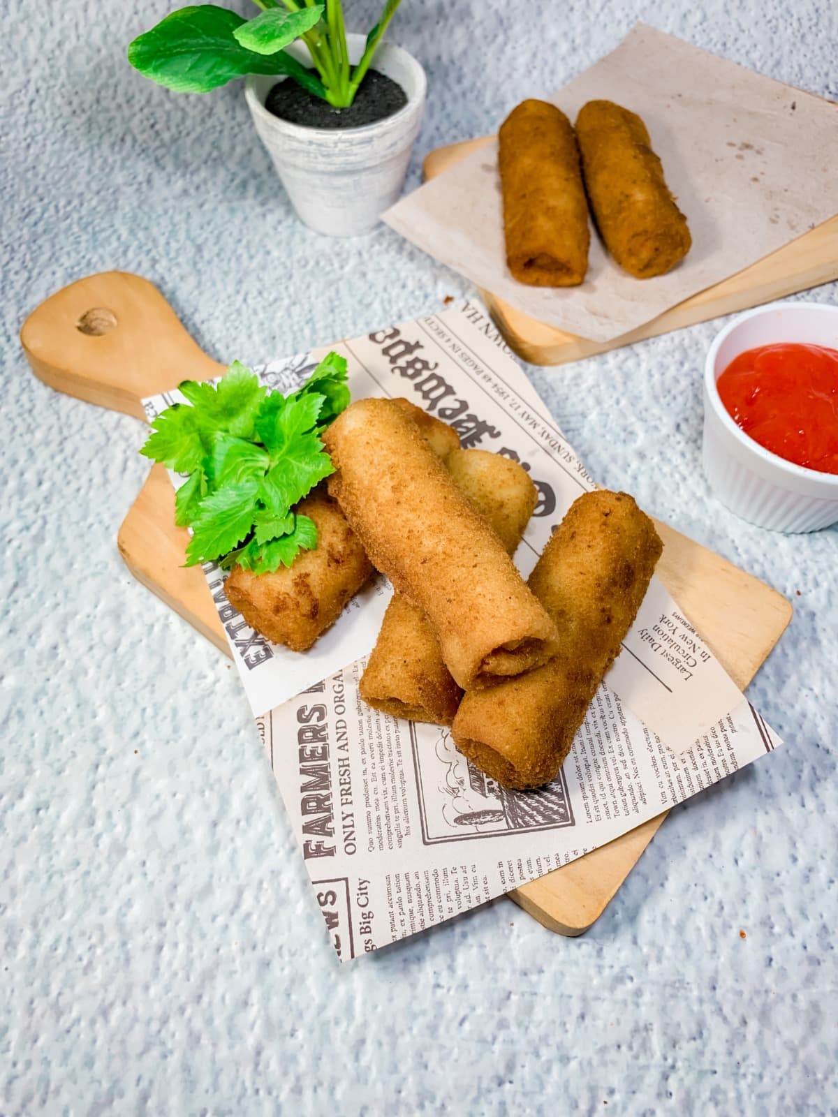 Martabak ayam jamur crispy dengan saus